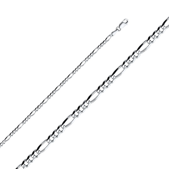 14K White 3.1mm Figaro 3+1 Concave Chain - 24"